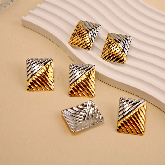 Wholesale Individually exaggerated temperament, stainless steel gold and silver dual color earrings, square diagonal earrings wholesale