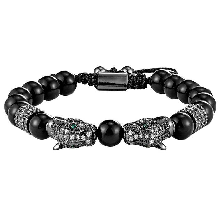 Wholesale Leopard Head Braided Bracelet Stainless Steel Roman Number Bracelet Vintage Style Three Piece Set