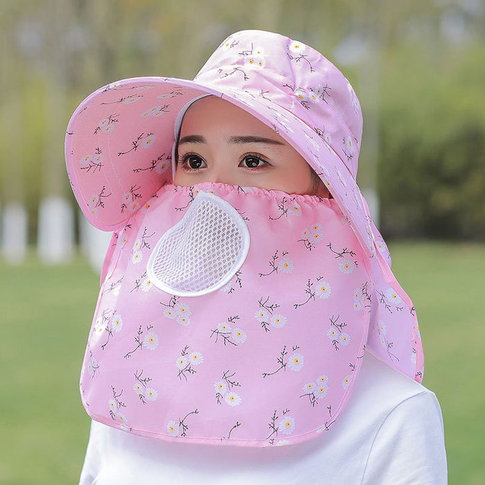 Wholesale Cherry print tea-picking hat, sun hat, sun protection face-covering summer hat