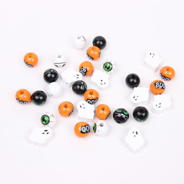 Wholesale 50PCS Halloween Cat Eyes BOO Colored Wooden Beads JDC-BDS-TianYue012