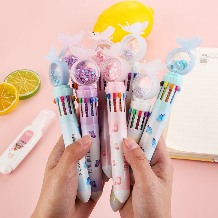 Wholesale Butterfly Sequin Ten-Color Ballpoint Pen