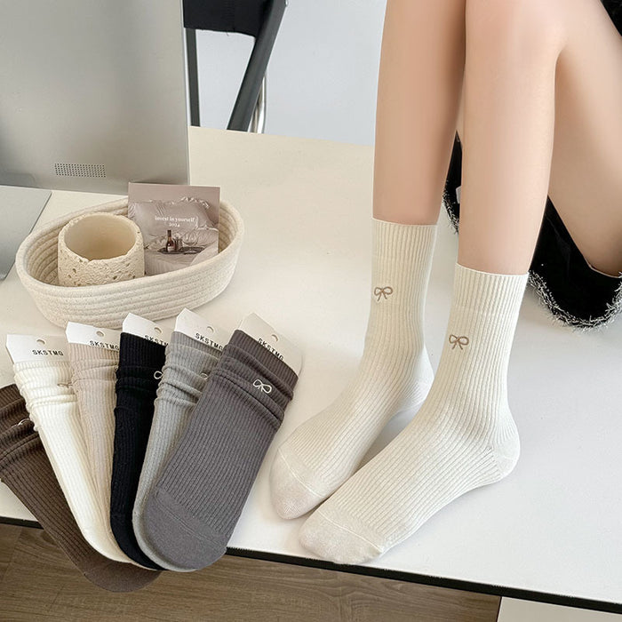 Wholesale New socks with bow embroidery, midsole, loose mouth, stacked socks