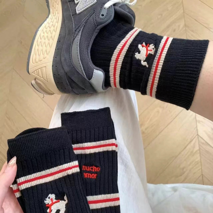 Wholesale Socks, children's middle tube, embroidered pile socks, cotton stripes, pure cotton socks