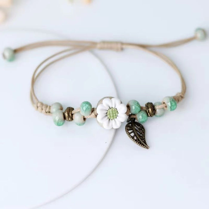 Wholesale Ceramic Flower Braided Bracelet JDC-BT-Luox002