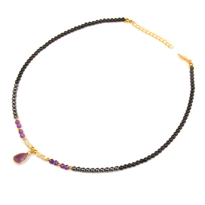 Wholesale Stone bead pendant necklace 8mm black hematite round beads