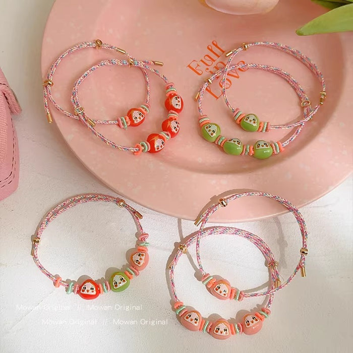 Wholesale Colorful Rope Pink Handmade Woven Bracelet Niche Exquisite  Children' s Cute Accessories