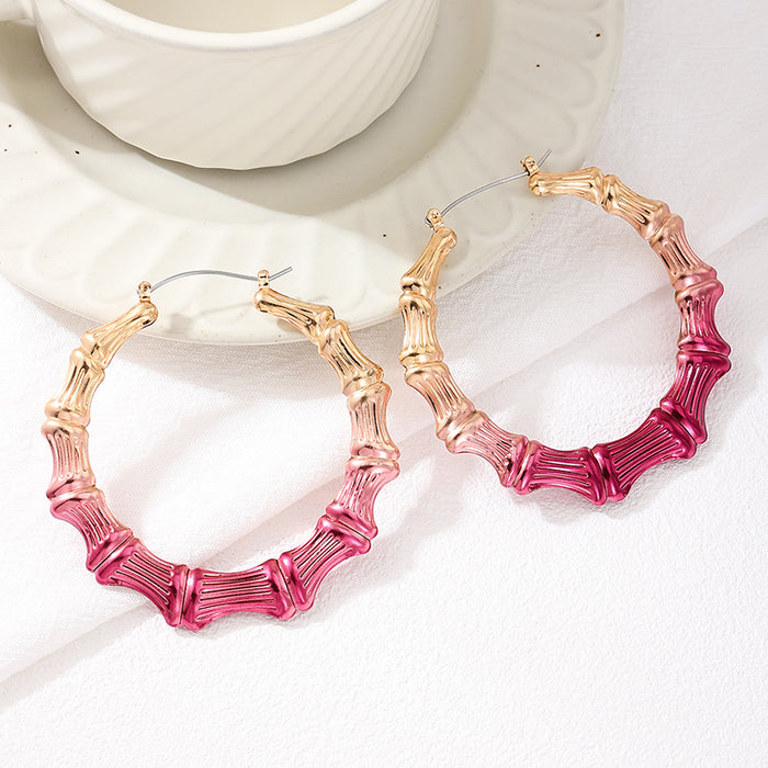 Wholesale Alloy Red Stitching Large Circle Bamboo Earrings JDC-ES-TGG001