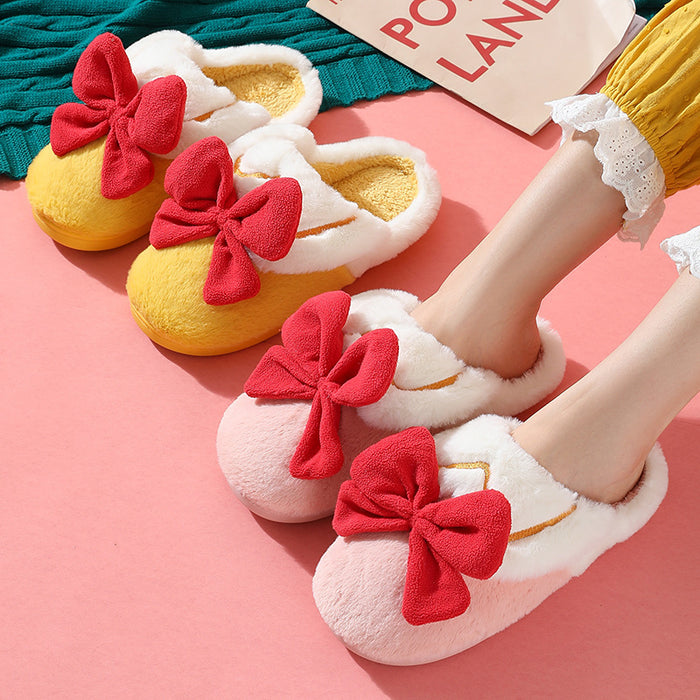 Wholesale Winter Cartoon Cute Warm Bow Fur Slippers JDC-SP-JiaH005