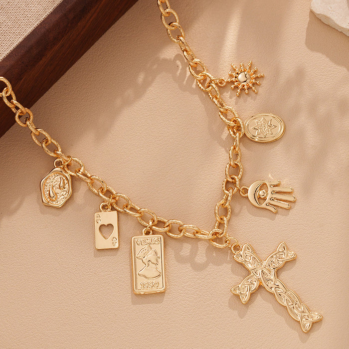 Wholesale Cross Pendant Necklace for Women, Irregular Poker Choker Geometric Collarbone Chain