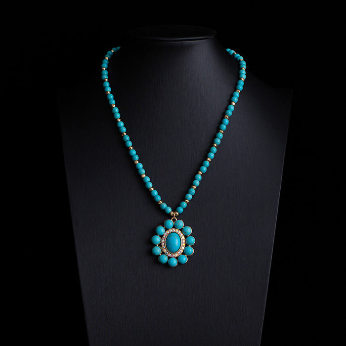 Wholesale Retro ethnic style turquoise necklace,  Western denim style,  multi-layer layered sweater chain