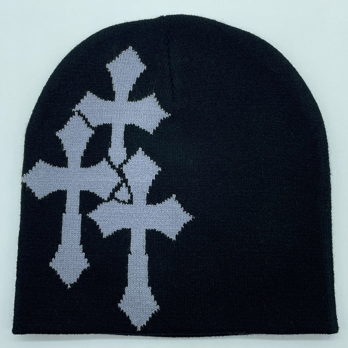 Wholesale Acrylic Cross Jacquard Yarn Knitted Hat JDC-FH-Mingw004