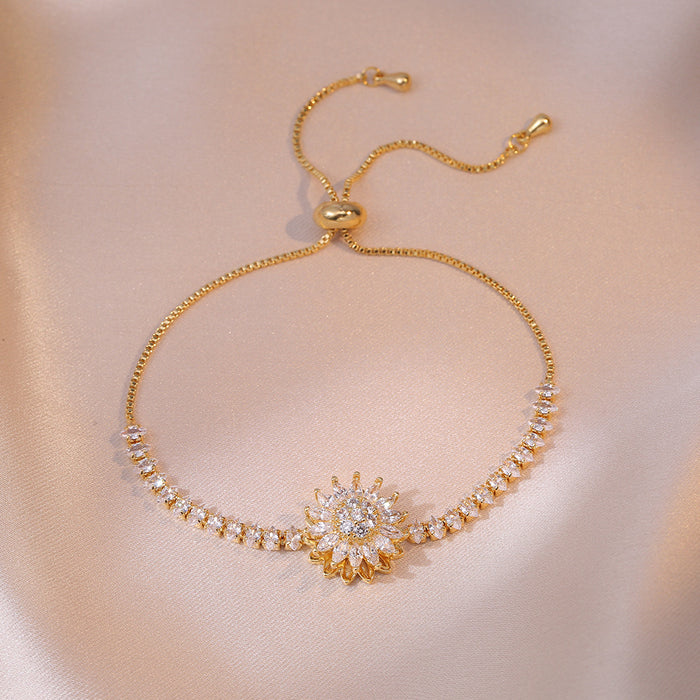 Wholesale Necklace, sunflower, new diamond studded ring, rotatable collarbone chain accessory