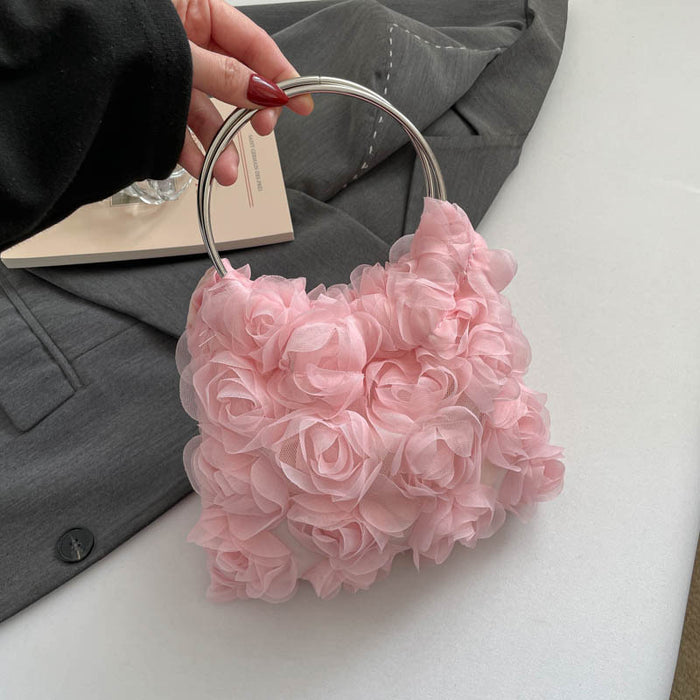 Wholesale Trendy Flower Evening Bag with Metal Ring Handle Small Clutch
