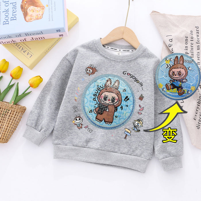 Wholesale Boys'  round neck sweatshirt for boys in autumn,  new style Chinese cotton sweatshirt for children,  trendy printed sweatshirt with double-sided sequins