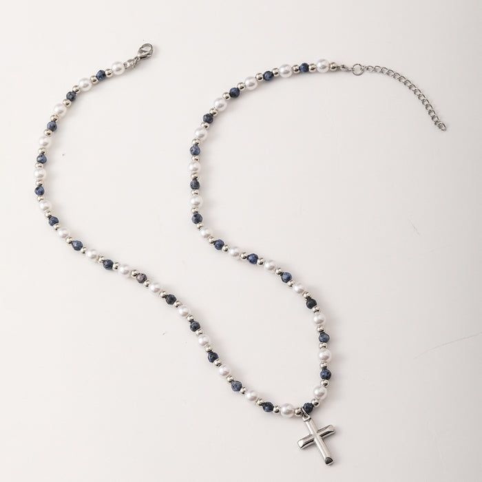 Wholesale Fashion cross handmade bead pearl stone necklace pendant