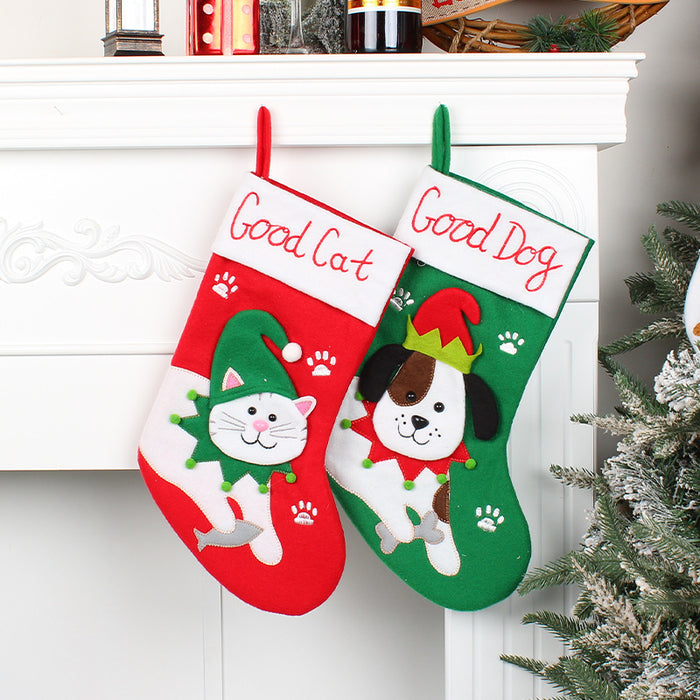 Wholesale Cute Cat and Dog Christmas Socks Cartoon Christmas Socks Pendant Christmas Tree Gift Bag Decorative Socks