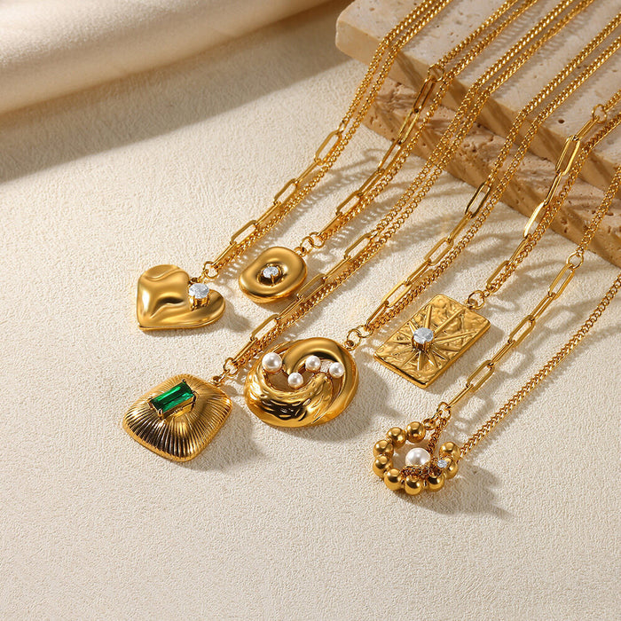 Wholesale gold stainless steel zircon pearl necklace love pendant