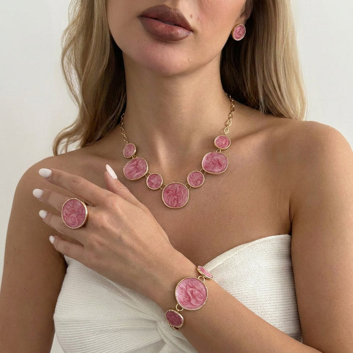 Wholesale Vintage Geometric Circle Necklace Earring Bracelet Set Irregular Jewelry set