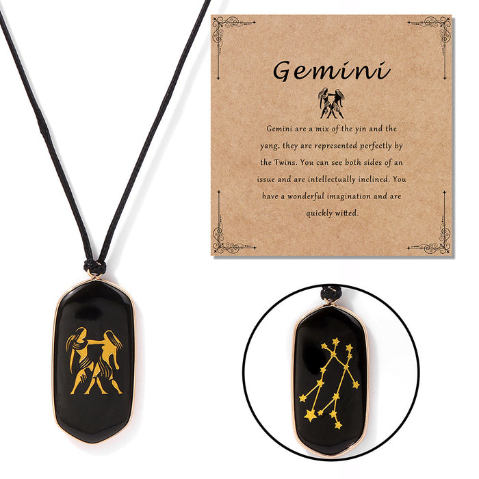 Wholesale Kraft paper English blessing card packaging necklace with twelve zodiac sign black obsidian stone beads
