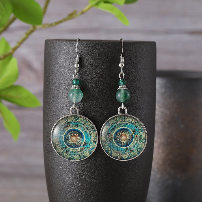 Wholesale Mandala Flower Time Gem Earrings Style Dream Catcher Long Pendant Earrings