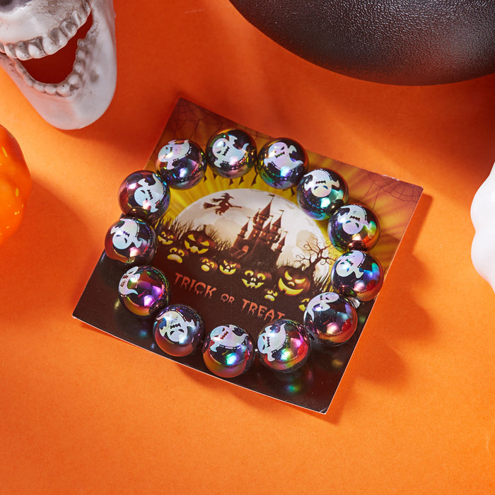 Wholesale  Skull Pumpkin Bracelet Wood Print Handmade Beaded Bracelet