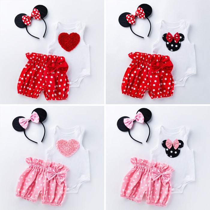 Wholesale Baby Girl Cartoon Love Polka Dot Shorts Set JDC-BC-FeiK002