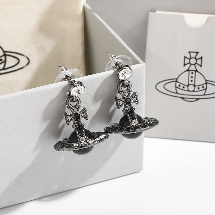 Wholesale Super sparkly Saturn gradient full diamond 3D stainless steel necklace