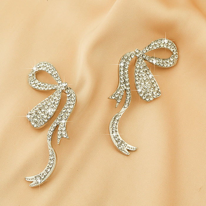 Wholesale butterfly ribbon light luxury full diamond earrings s925 silver needle earrings