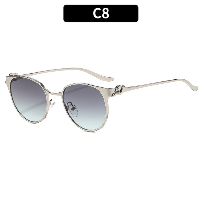 Wholesale Stylish Round Metal Frame Sunglasses for Women Gold Gray Lens UV400 Casual Driving Accessory