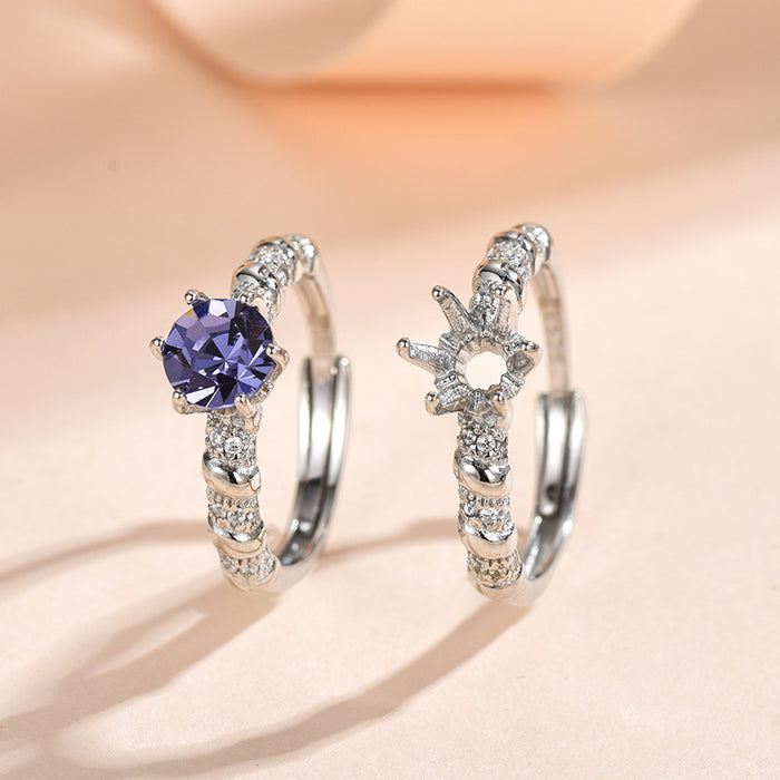 Wholesale Full body pure silver antique gold winding set with diamonds 6.3mm round DIY hollow holder Huazi diamond ring