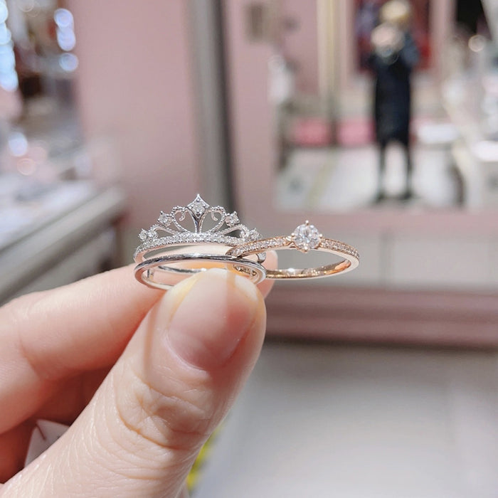 Wholesale Crown Design 2-in-1 Adjustable Ring Set Copper Electroplated Fashion Jewelry Resale