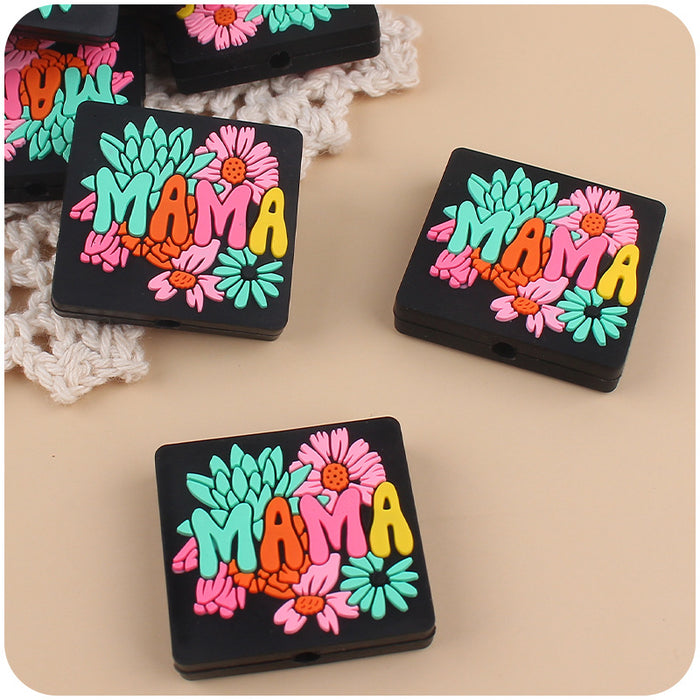 Wholesale MAMA Letters Flower Silicone Focal Beads JDC-BDS-GuangTian003