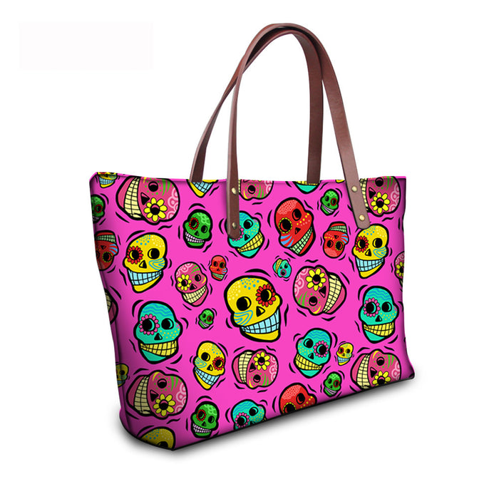 Wholesale Colorful Skull Print Large Capacity Tote Bag JDC-SD-ZhengDing001
