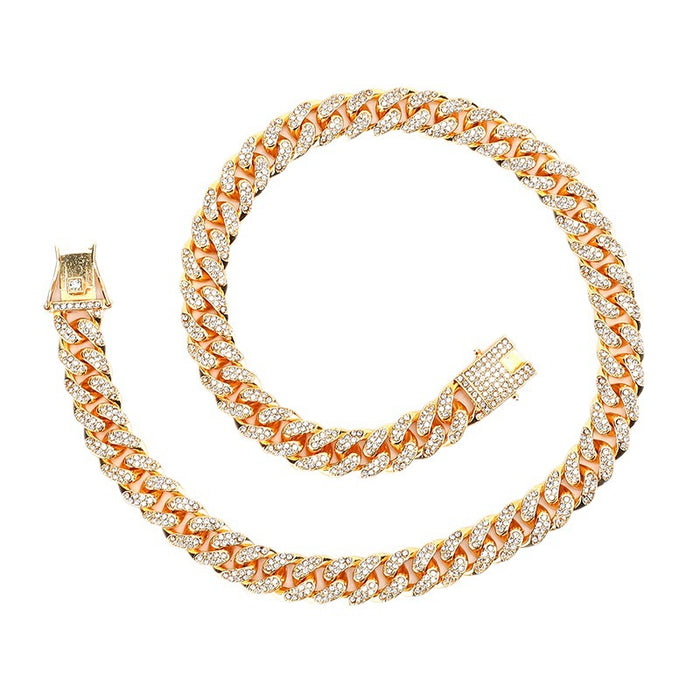 Wholesale 12mm Alloy Men's Cuban Chain Full Diamond Necklace JDC-NE-XinMingcan003