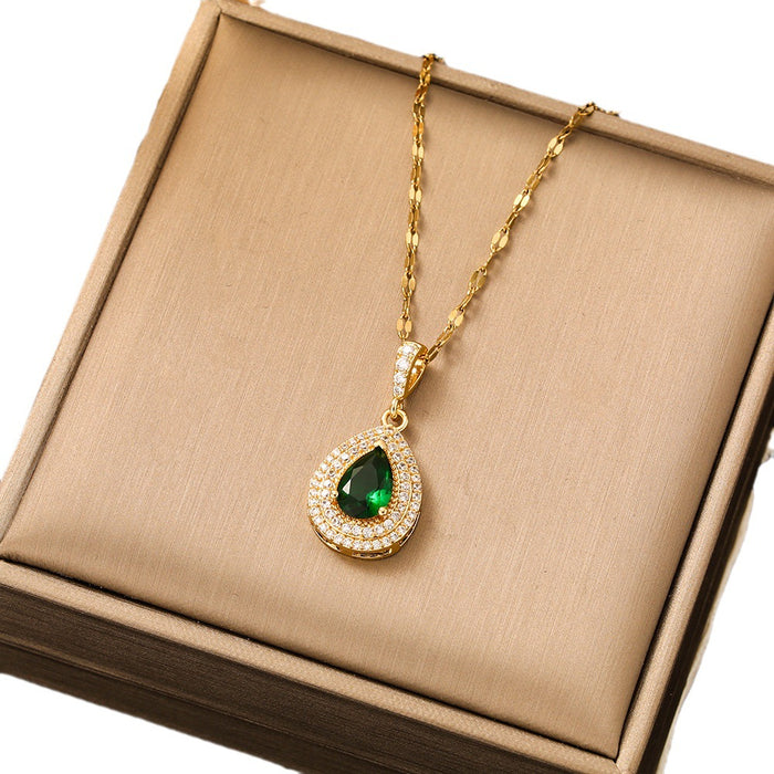 Wholesale  micro inlaid zircon full zirconium emerald necklace women