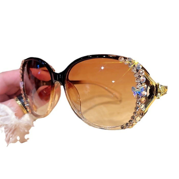 Wholesale Diamond covered large frame sunglasses for sun shading, fashionable sunglasses for travel, high-end glasses