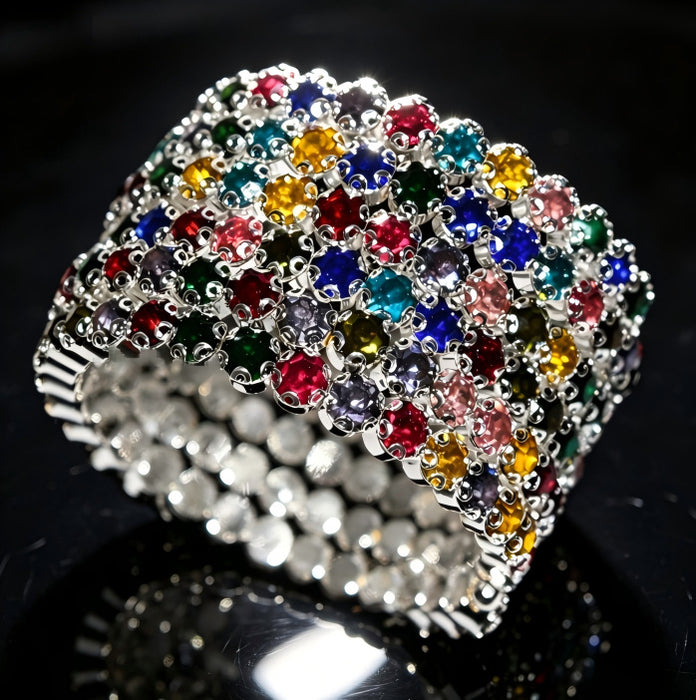Wholesale Women S Rhinestone Wrap Bracelet Bohemian Style Double Row Silver Sparkling Geometric Cuff Jewelry Accessory