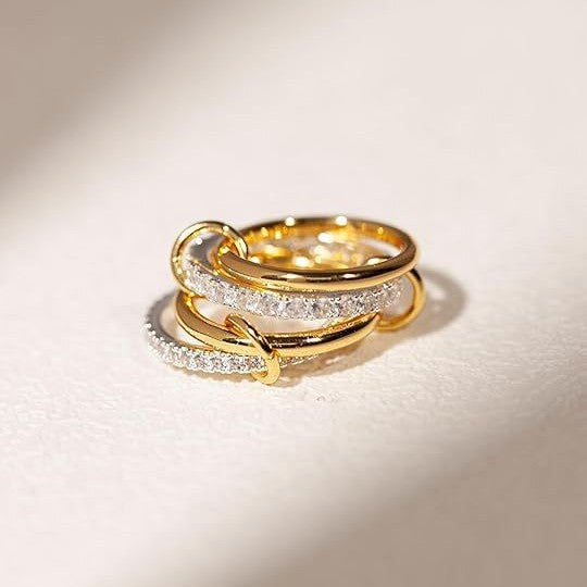 Wholesale Stacked zircon ring, copper plated with real gold, non changing color, gold and silver double splicing four ring ring wholesale