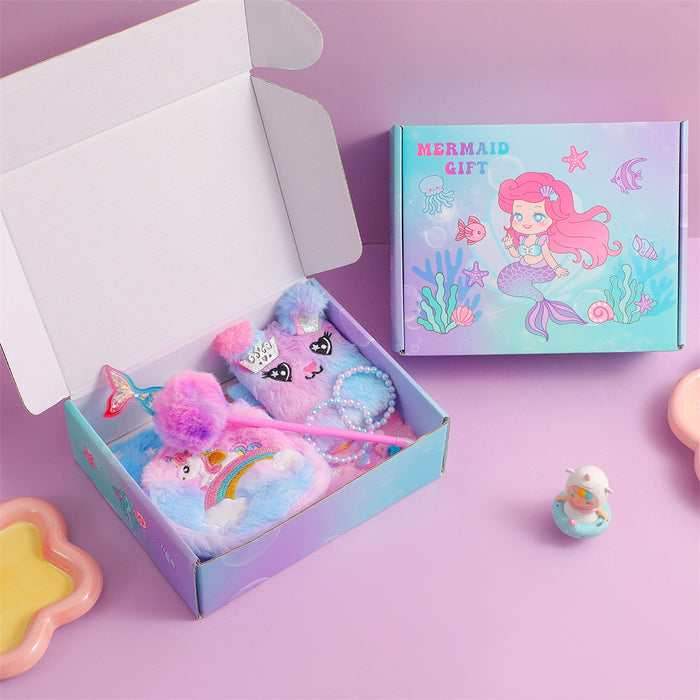 Wholesale Mermaid Tail Plush Notebook Set with Diary Bracelet and Handbag Gift Box