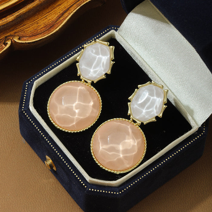 Wholesale Color blocking water ripple retro geometric circular unique light luxury design earrings wholesale