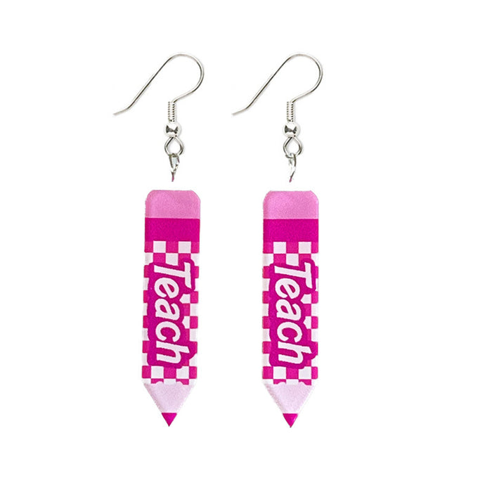 Wholesale 2 Pairs/pack Pink Apple Pencil Teacher Acrylic Earrings JDC-ES-HeYi104