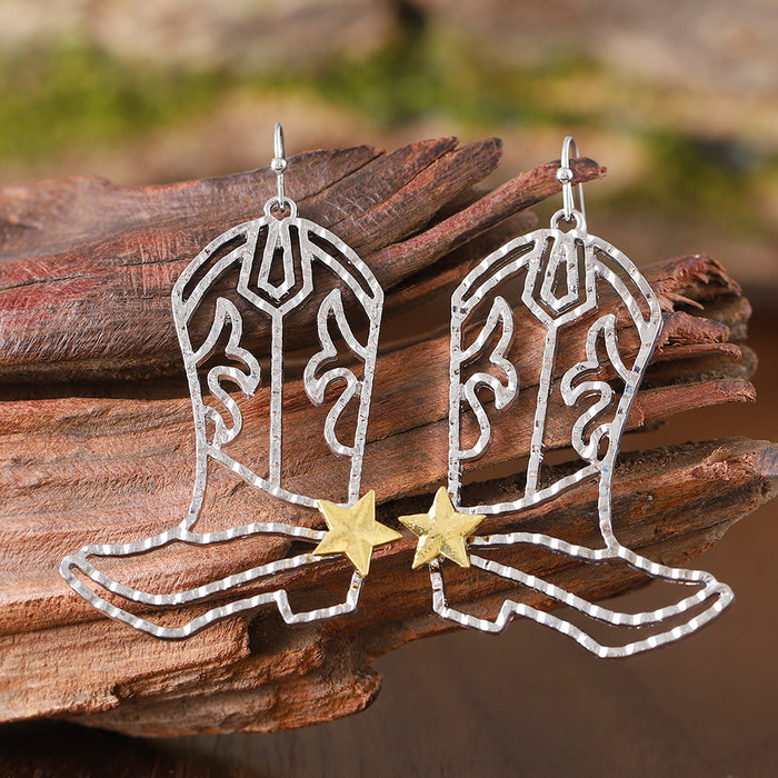 Wholesale Western Cowboy Style Star Boots Pendant Earrings JDC-ES-Jings002