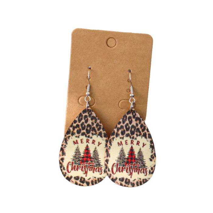 Wholesale Cartoon Christmas element printed wooden earrings for women Christmas tree earrings
