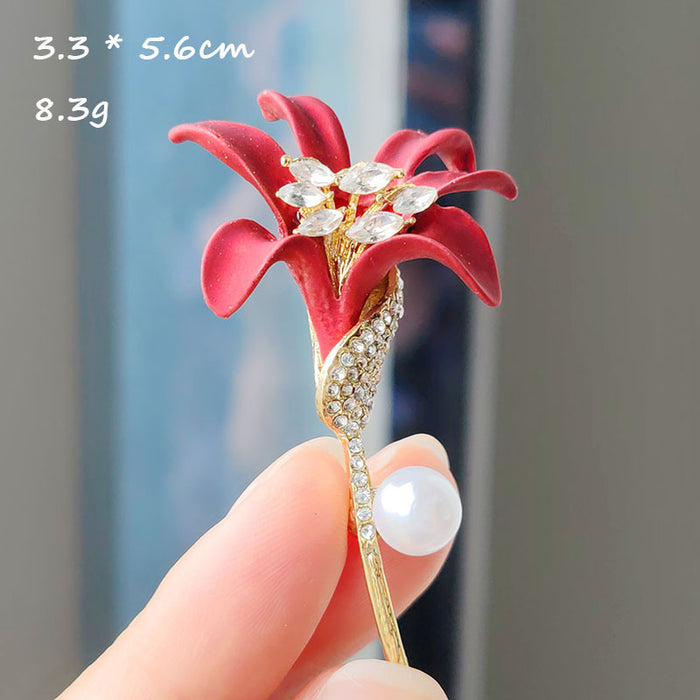 Wholesale flower pearl diamond brooch personalized creative drop oil flower accessories