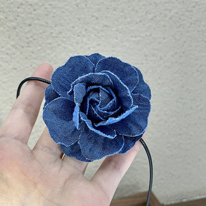 Wholesale Denim Cloth Blue Rose Lace Necklace JDC-NE-DieDie002