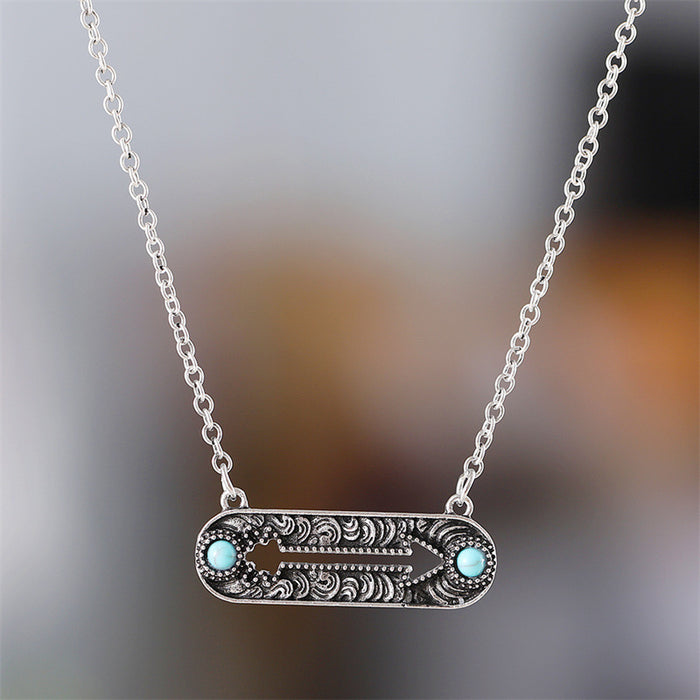 Wholesale 2pcs retro square turquoise bohemian style necklace