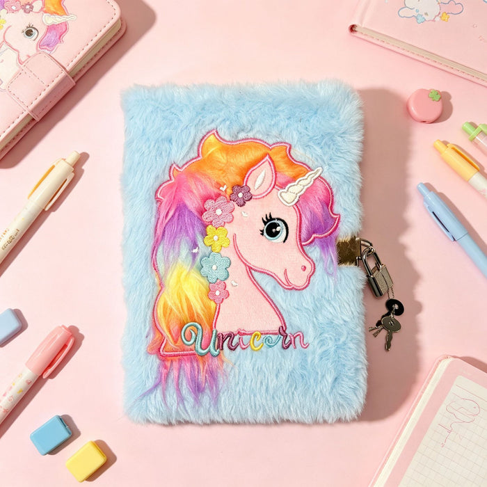 Wholesale Trendy Cartoon Unicorn Plush Notebook with Lock for Girls Teen Diary and Gift MOQ≥2