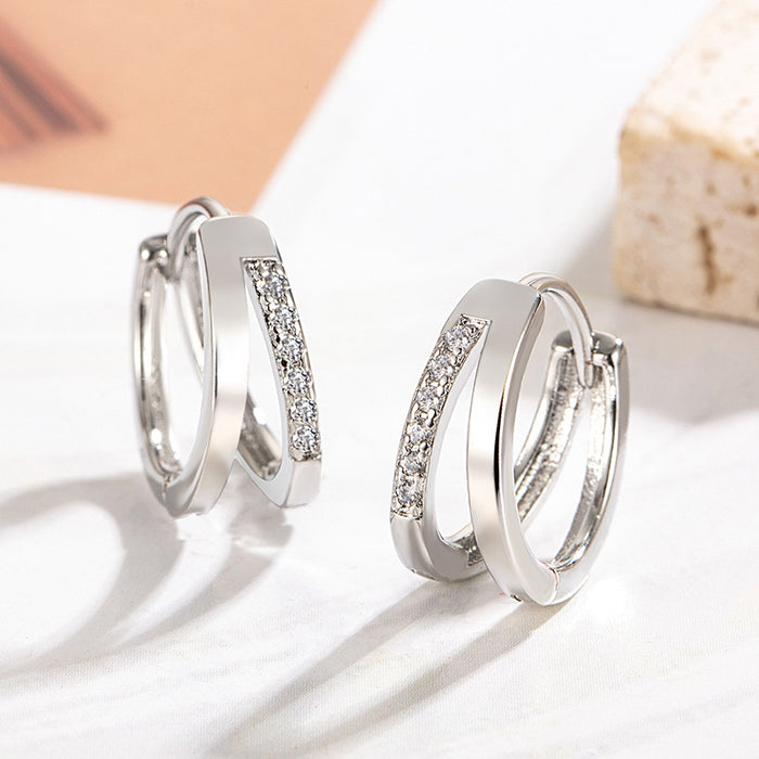 Wholesale Double-layer simple single-sided zircon earrings, simple and fashionable, everyday cool style