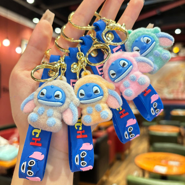 Wholesale Cartoon flocking  keychain student bag keychain car keychain couple pendant