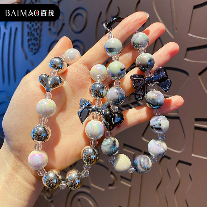 Wholesale Bow Love Bead Keychain Pendant Phone Case Jewelry Hanging Chain